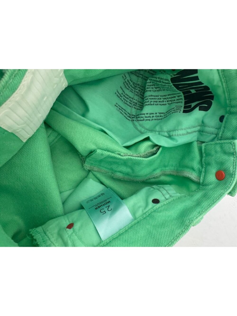 Mother Snacks Green Denim Shorts The Fun Dip Micro Cut High Rise Size 25 NEW - Picture 7 of 7